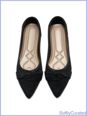 Pointed Toe Bow Flats Faux Suede Ballet Shoes Slip On Dressy